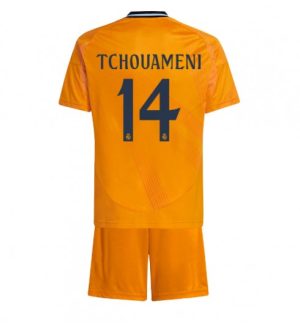 Köpa Billiga Barn Real Madrid Bortatröja 2024/25 Aurelien Tchouameni 14 Kortärmad (+ Korta byxor)