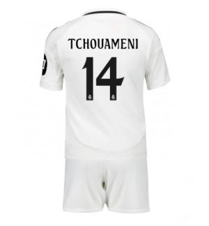 Köpa Billiga Barn Real Madrid Hemmatröja 2024/25 Aurelien Tchouameni 14 Kortärmad (+ Korta byxor)