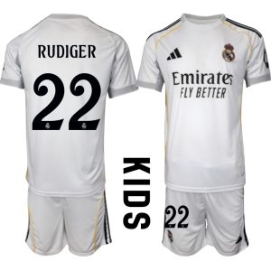 Köp Barn Real Madrid Hemmatröja 2025/26 Antonio Rudiger #22 Fotbollssats Kortärmad (+ Shorts)