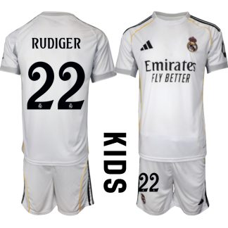 Köp Barn Real Madrid Hemmatröja 2025/26 Antonio Rudiger #22 Fotbollssats Kortärmad (+ Shorts)