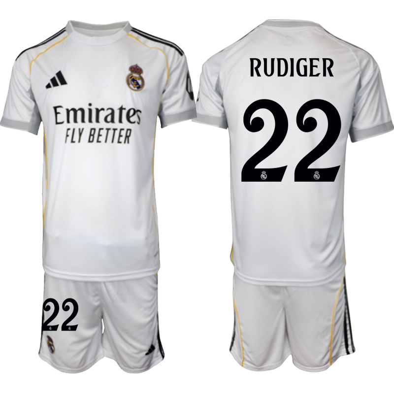 Köp Herr Real Madrid Hemmatröja 2025/26 Antonio Rudiger #22 Fotbollsmatchställ (kortärmad tröja + shorts) 1 Köp Herr Real Madrid Hemmatröja 2025/26 Antonio Rudiger #22 Fotbollsmatchställ (kortärmad tröja + shorts)
