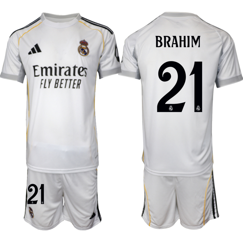 Köp Herr Real Madrid Hemmatröja 2025/26 Brahim Díaz #21 Fotbollsmatchställ (kortärmad tröja + shorts)