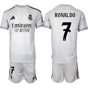 Köp Herr Real Madrid Hemmatröja 2025/26 Cristiano Ronaldo #7 Fotbollsmatchställ (kortärmad tröja + shorts)