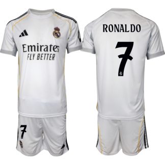 Köp Herr Real Madrid Hemmatröja 2025/26 Cristiano Ronaldo #7 Fotbollsmatchställ (kortärmad tröja + shorts)