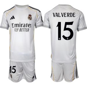 Köp Herr Real Madrid Hemmatröja 2025/26 Federico Valverde #15 Fotbollsmatchställ (kortärmad tröja + shorts)