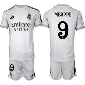 Köp Herr Real Madrid Hemmatröja 2025/26 Kylian Mbappé #9 Fotbollsmatchställ (kortärmad tröja + shorts)