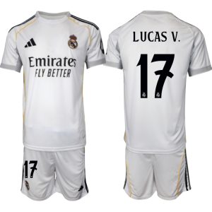 Köp Herr Real Madrid Hemmatröja 2025/26 Lucas Vazquez #17 Fotbollsmatchställ (kortärmad tröja + shorts)