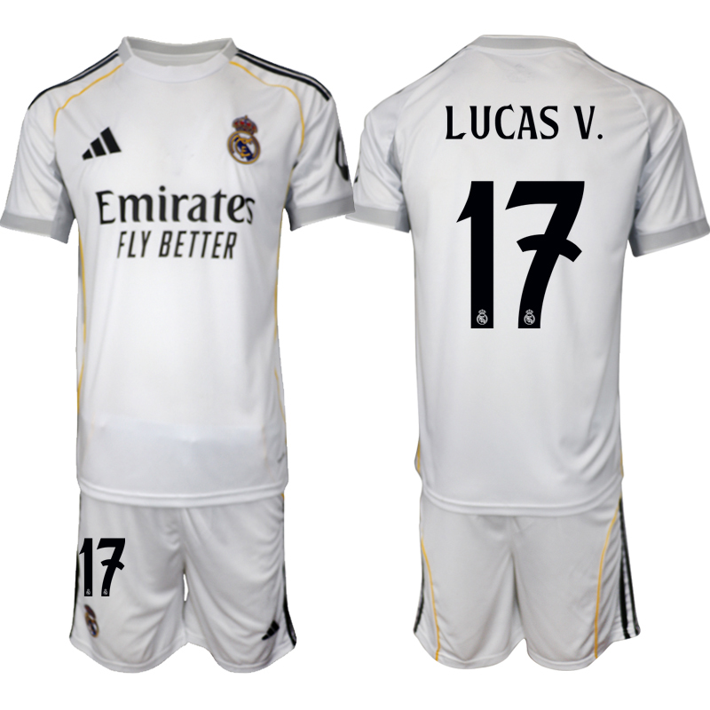 Köp Herr Real Madrid Hemmatröja 2025/26 Lucas Vazquez #17 Fotbollsmatchställ (kortärmad tröja + shorts) 1 Köp Herr Real Madrid Hemmatröja 2025/26 Lucas Vazquez #17 Fotbollsmatchställ (kortärmad tröja + shorts)