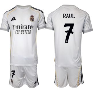 Köp Herr Real Madrid Hemmatröja 2025/26 Raul #7 Fotbollsmatchställ (kortärmad tröja + shorts)