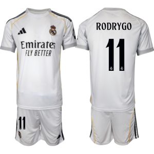 Köp Herr Real Madrid Hemmatröja 2025/26 Rodrygo #11 Fotbollsmatchställ (kortärmad tröja + shorts)