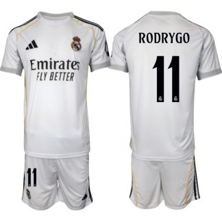 Köp Herr Real Madrid Hemmatröja 2025/26 Rodrygo #11 Fotbollsmatchställ (kortärmad tröja + shorts)