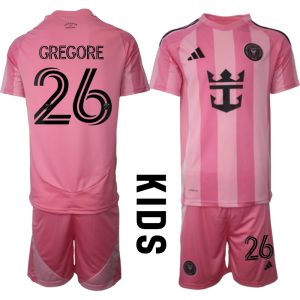 Köpa Fotbollströjor För Barn Inter Miami CF Hemmatröja 2025/26 Gregore 26 Fotbollssats Kortärmad (+ Shorts)