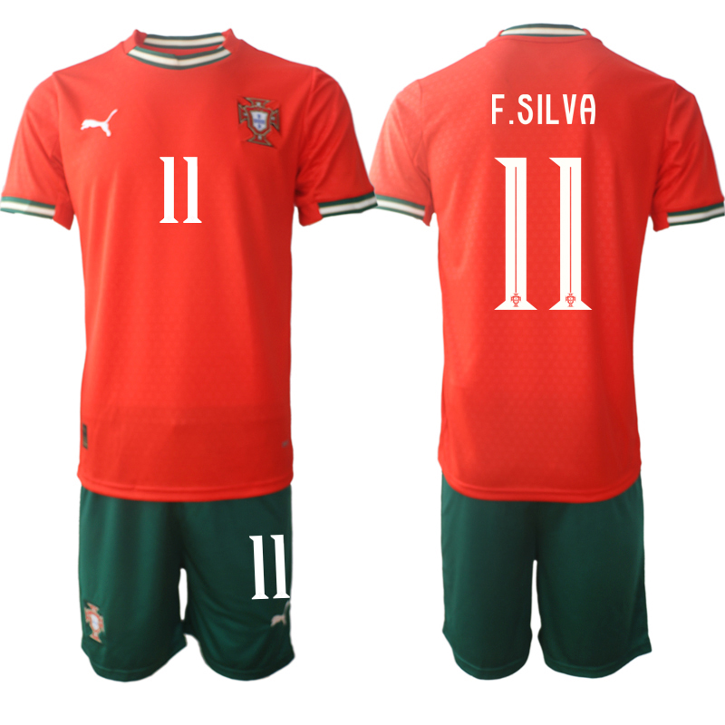 Köpa Fotbollströjor För Herr Portugal Hemmatröja 2025/26 F. Silva 11 Kortärmad (+ Korta byxor)
