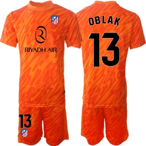 Atlético Madrid Målvakt Barn Fotbollströja 2024-25 Orange Jan Oblak 13 Kortärmad (+ Shorts)