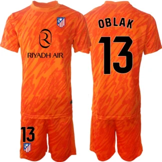 Atlético Madrid Målvakt Barn Fotbollströja 2024-25 Orange Jan Oblak 13 Kortärmad (+ Shorts)