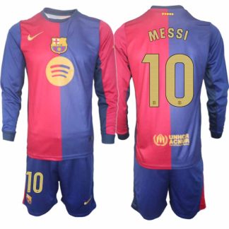 Köp Herr Fotbollströjor FC Barcelona Hemmatröja 2024/25 Lionel Messi 10 Fotbollsställ Långärmad (+ Shorts)