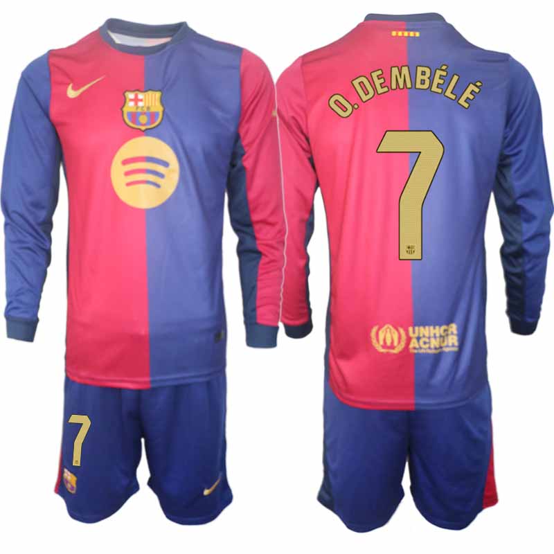 Köp Herr Fotbollströjor FC Barcelona Hemmatröja 2024/25 Ousmane Dembélé 7 Fotbollsställ Långärmad (+ Shorts)