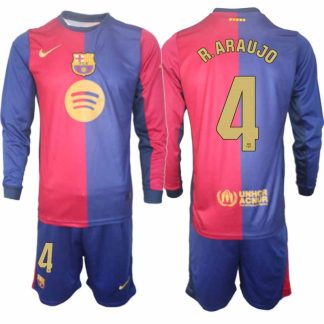 Köp Herr Fotbollströjor FC Barcelona Hemmatröja 2024/25 Ronald Araujo 4 Fotbollsställ Långärmad (+ Shorts)