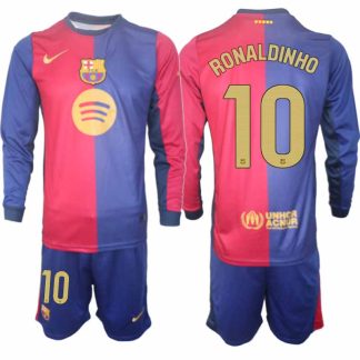 Köp Herr Fotbollströjor FC Barcelona Hemmatröja 2024/25 Ronaldinho 10 Fotbollsställ Långärmad (+ Shorts)