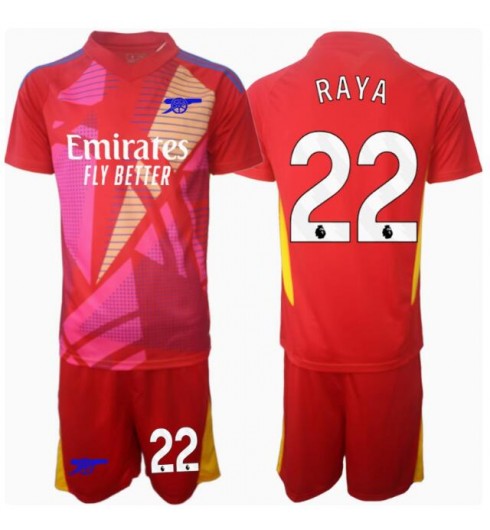 Köp Barn Arsenal Målvakt Bortatröja 2024/25 David Raya #22 Fotbollsklädset Kortärmad Tröja + Shorts