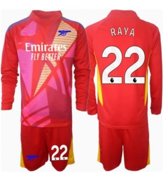 Köp Barn Arsenal Målvakt Bortatröja 2024/25 David Raya #22 Fotbollsklädset Långärmad Tröja + Shorts