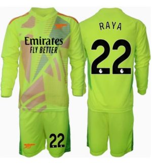 Barn Arsenal fotbollströja David Raya #22 Målvakt Hemma 2024–25 Långärmad (+ shorts)