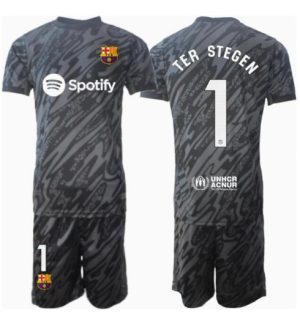Köp Barn Barcelona Målvakt Tredjetröja 2024/25 Ter Stegen #1 Fotbollsklädset Kortärmad Tröja + Shorts