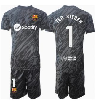 Köp Barn Barcelona Målvakt Tredjetröja 2024/25 Ter Stegen #1 Fotbollsklädset Kortärmad Tröja + Shorts