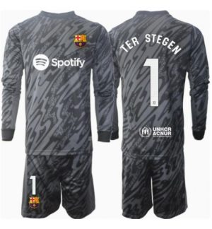 Köp Barn Barcelona Målvakt Tredjetröja 2024/25 Ter Stegen #1 Fotbollsklädset Långärmad Tröja + Shorts