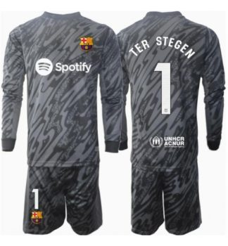Köp Barn Barcelona Målvakt Tredjetröja 2024/25 Ter Stegen #1 Fotbollsklädset Långärmad Tröja + Shorts