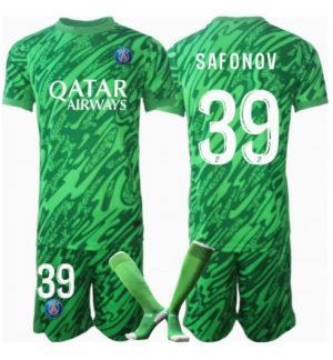 Köp Barn Paris Saint-Germain Målvakt Hemmatröja 2024/25 Matvei Safonov #39 Fotbollsklädset Kortärmad Tröja + Shorts