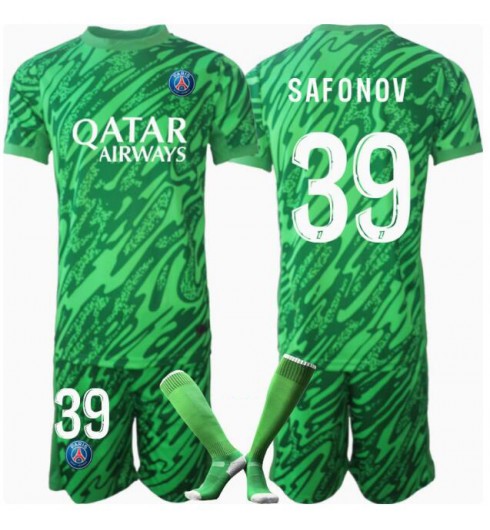 Köp Barn Paris Saint-Germain Målvakt Hemmatröja 2024/25 Matvei Safonov #39 Fotbollsklädset Kortärmad Tröja + Shorts