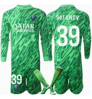 Köp Barn Paris Saint-Germain Målvakt Hemmatröja 2024/25 Matvei Safonov #39 Fotbollsklädset Långärmad Tröja + Shorts