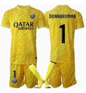 Köp Barn Paris Saint-Germain Målvakt Tredjetröja 2024/25 Gianluigi Donnarumma #1 Fotbollsklädset Kortärmad Tröja + Shorts