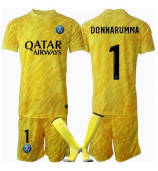 Köp Barn Paris Saint-Germain Målvakt Tredjetröja 2024/25 Gianluigi Donnarumma #1 Fotbollsklädset Kortärmad Tröja + Shorts