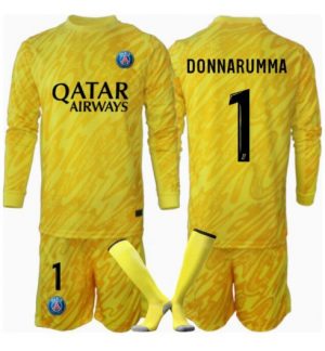 Köp Barn Paris Saint-Germain Målvakt Tredjetröja 2024/25 Gianluigi Donnarumma #1 Fotbollsklädset Långärmad Tröja + Shorts