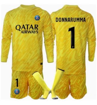 Köp Barn Paris Saint-Germain Målvakt Tredjetröja 2024/25 Gianluigi Donnarumma #1 Fotbollsklädset Långärmad Tröja + Shorts