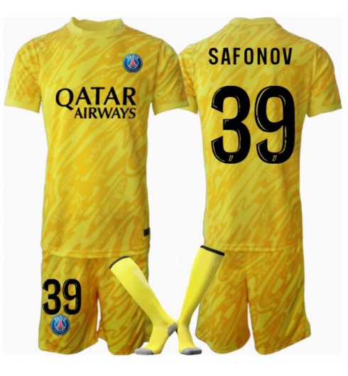 Köp Barn Paris Saint-Germain Målvakt Tredjetröja 2024/25 Matvei Safonov #39 Fotbollsklädset Kortärmad Tröja + Shorts