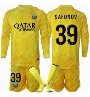 Köp Barn Paris Saint-Germain Målvakt Tredjetröja 2024/25 Matvei Safonov #39 Fotbollsklädset Långärmad Tröja + Shorts