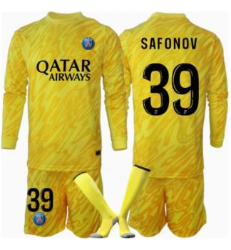 Köp Barn Paris Saint-Germain Målvakt Tredjetröja 2024/25 Matvei Safonov #39 Fotbollsklädset Långärmad Tröja + Shorts