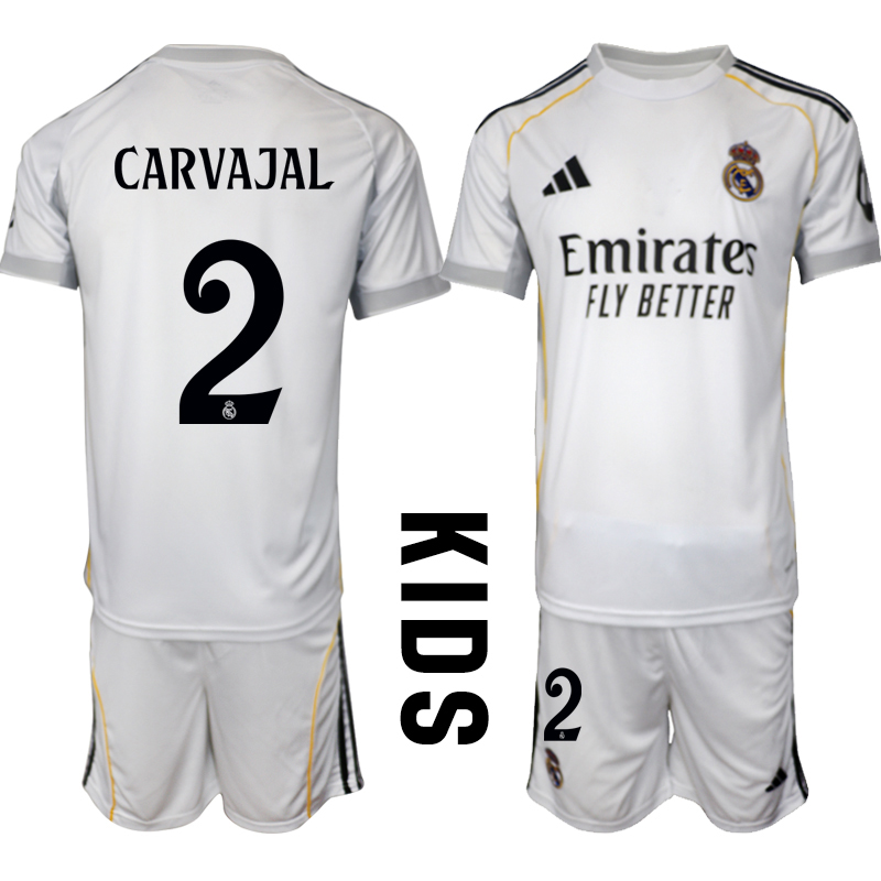 Köp Barn Real Madrid Hemmatröja 2025/26 Daniel Carvajal #2 Fotbollssats Kortärmad (+ Shorts)