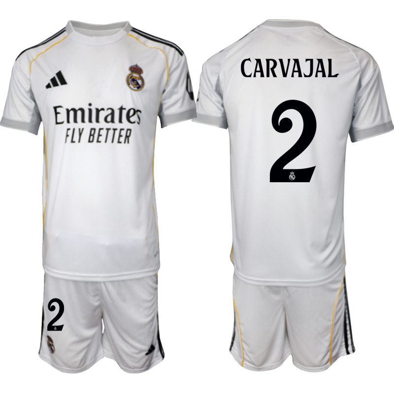 Köp Herr Real Madrid Hemmatröja 2025/26 Daniel Carvajal #2 Fotbollsmatchställ (kortärmad tröja + shorts)