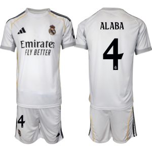 Köp Herr Real Madrid Hemmatröja 2025/26 David Alaba #4 Fotbollsmatchställ (kortärmad tröja + shorts)