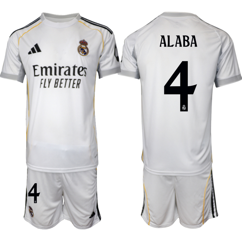 Köp Herr Real Madrid Hemmatröja 2025/26 David Alaba #4 Fotbollsmatchställ (kortärmad tröja + shorts) 1 Köp Herr Real Madrid Hemmatröja 2025/26 David Alaba #4 Fotbollsmatchställ (kortärmad tröja + shorts)