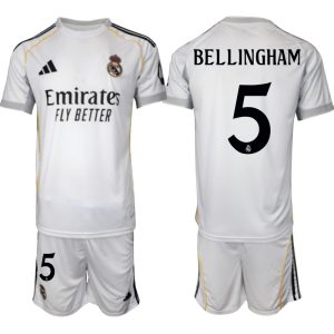 Köp Herr Real Madrid Hemmatröja 2025/26 Jude Bellingham #5 Fotbollsmatchställ (kortärmad tröja + shorts)