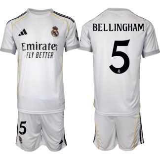 Köp Herr Real Madrid Hemmatröja 2025/26 Jude Bellingham #5 Fotbollsmatchställ (kortärmad tröja + shorts)