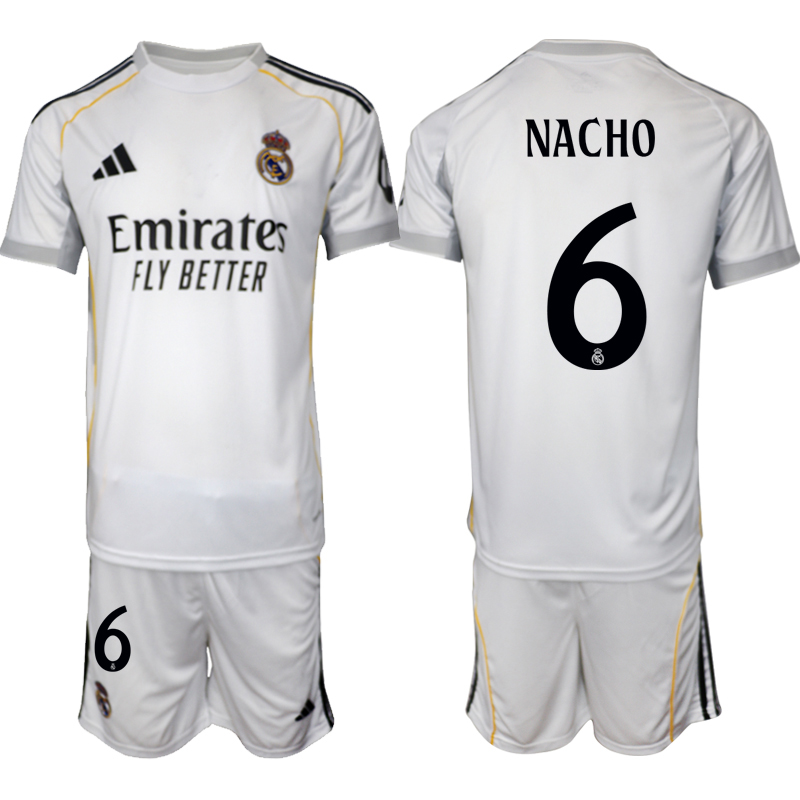Köp Herr Real Madrid Hemmatröja 2025/26 Nacho #6 Fotbollsmatchställ (kortärmad tröja + shorts) 1 Köp Herr Real Madrid Hemmatröja 2025/26 Nacho #6 Fotbollsmatchställ (kortärmad tröja + shorts)