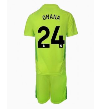Köp Manchester United Barn Målvakt Bortatröja 2024/25 Andre Onana #24 Fotbollsklädset Kortärmad Tröja + Shorts