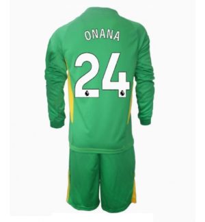 Köp Manchester United Barn Målvakt Tredjetröja 2024/25 Andre Onana #24 Fotbollsklädset Långärmad Tröja + Shorts