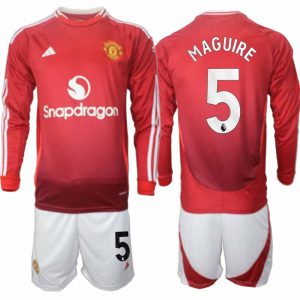Köp Manchester United Herr Hemmatröja 2024/25 Harry Maguire 5 Fotbollsställ Långärmad (+ Shorts)
